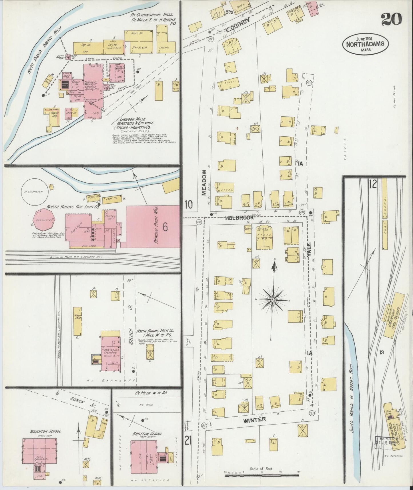 Sanborn Fire Insurance Map from North Adams, Berkshire County, Massachusetts (1901), Sheet #0020 - Complete Map Set gallery image, historic Sanborn map, vintage wall art, Massachusetts Massachusetts