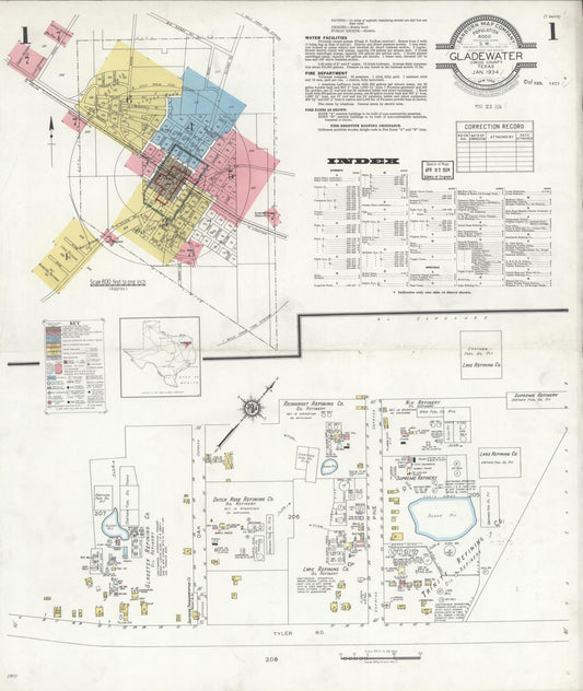 Sanborn Fire Insurance Map from Gladewater, Gregg County, Texas (1934), Sheet #0001 - Complete Map Set gallery image, historic Sanborn map, vintage wall art, Texas Texas
