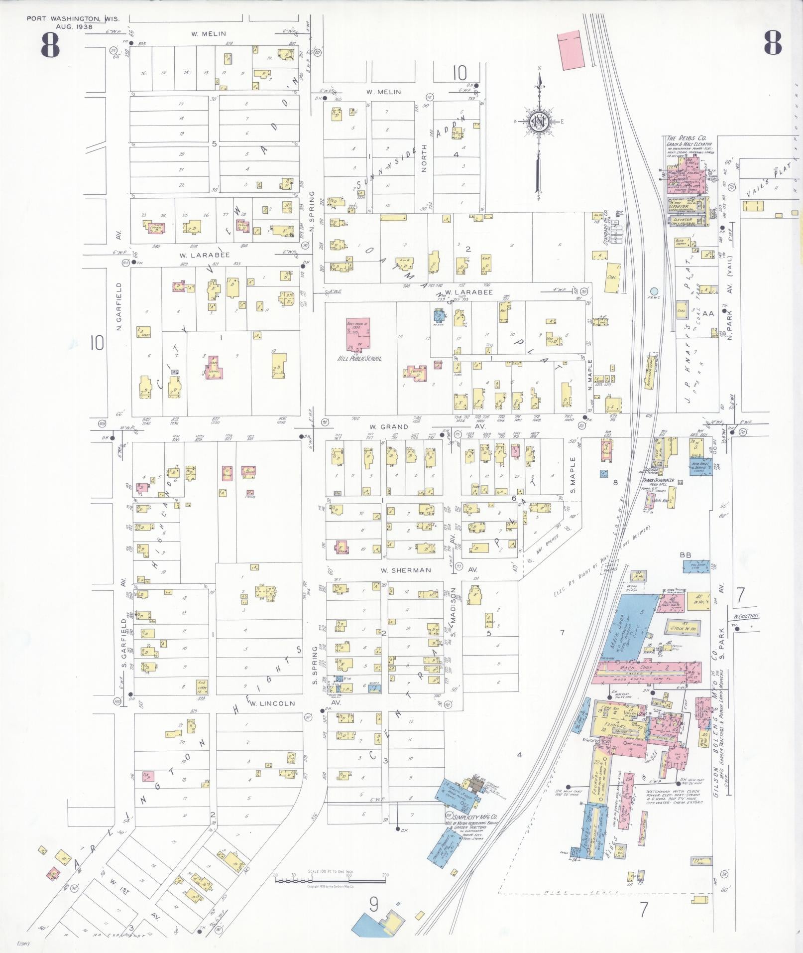 Sanborn Fire Insurance Map from Port Washington, Ozaukee County, Wisconsin (1938), Sheet #0008 - Historic Sanborn Fire Insurance Map Print, vintage old map wall art, antique decor, genealogy gift, Wisconsin Wisconsin map