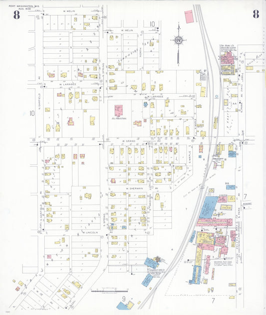 Sanborn Fire Insurance Map from Port Washington, Ozaukee County, Wisconsin (1938), Sheet #0008 - Historic Sanborn Fire Insurance Map Print, vintage old map wall art, antique decor, genealogy gift, Wisconsin Wisconsin map