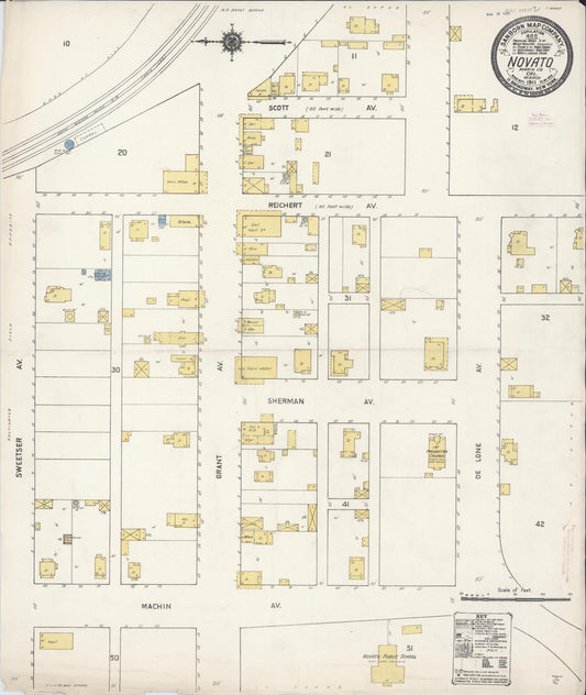 Sanborn Fire Insurance Map from Novato, Marin County, California (1911), Sheet #0001 - Historic Sanborn Fire Insurance Map Print, vintage old map wall art, antique decor, genealogy gift, California California map
