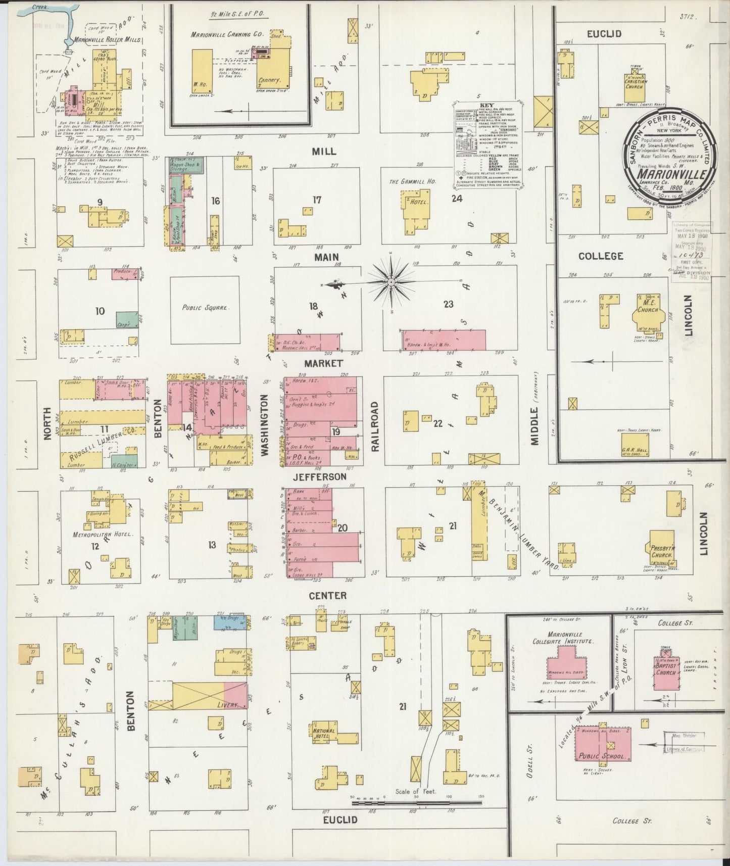 Sanborn Fire Insurance Map from Marionville, Lawrence County, Missouri (1900), Sheet #0001 - Historic Sanborn Fire Insurance Map Print, vintage old map wall art, antique decor, genealogy gift, Missouri Missouri map