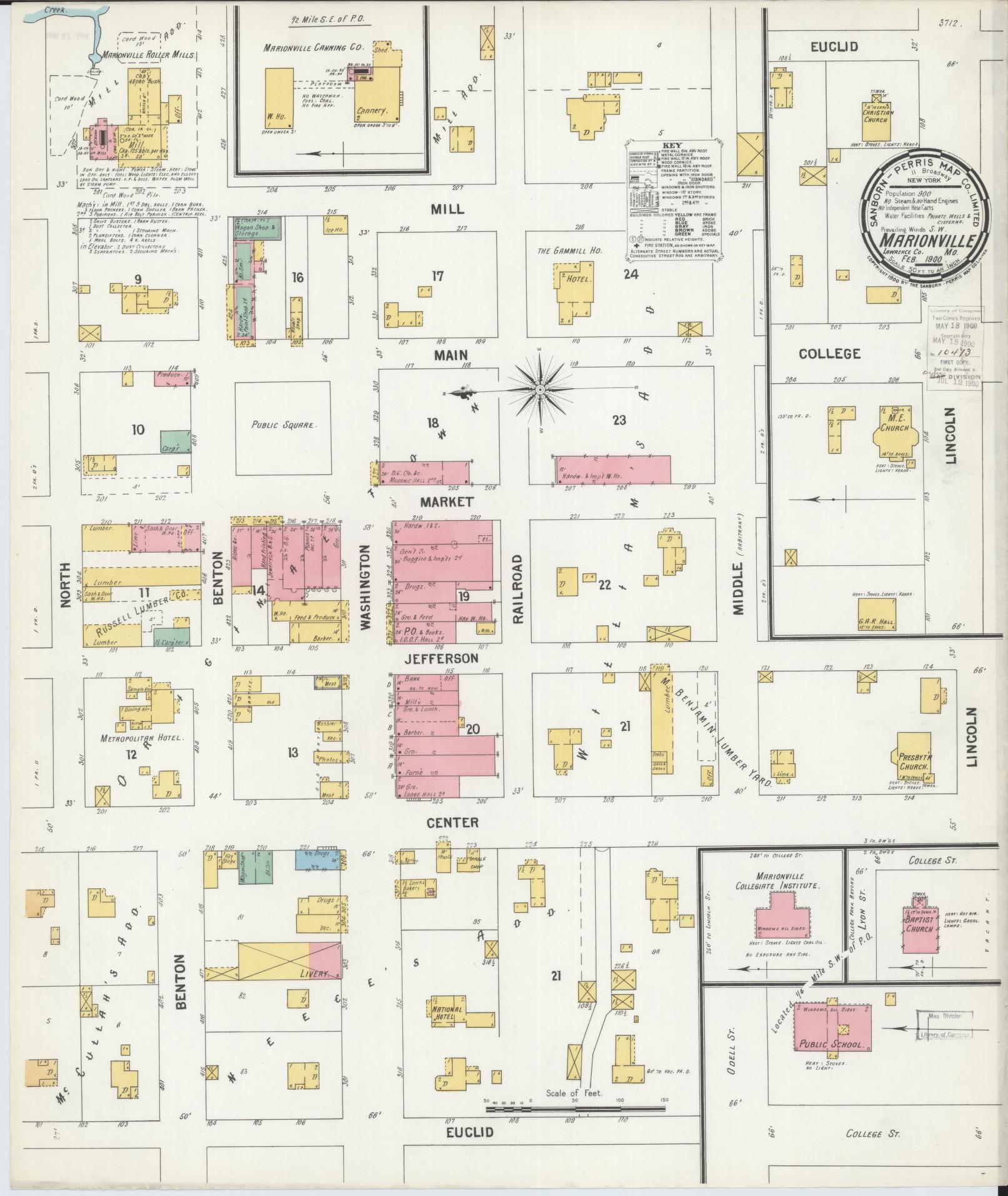 Sanborn Fire Insurance Map from Marionville, Lawrence County, Missouri (1900), Sheet #0001 - Historic Sanborn Fire Insurance Map Print, vintage old map wall art, antique decor, genealogy gift, Missouri Missouri map