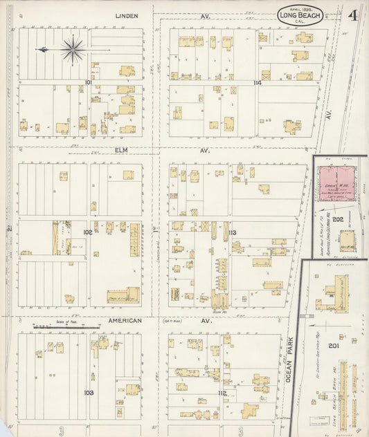 Sanborn Fire Insurance Map from Long Beach, Los Angeles County, California (1895), Sheet #0004 - Historic Sanborn Fire Insurance Map Print, vintage old map wall art, antique decor, genealogy gift, California California map