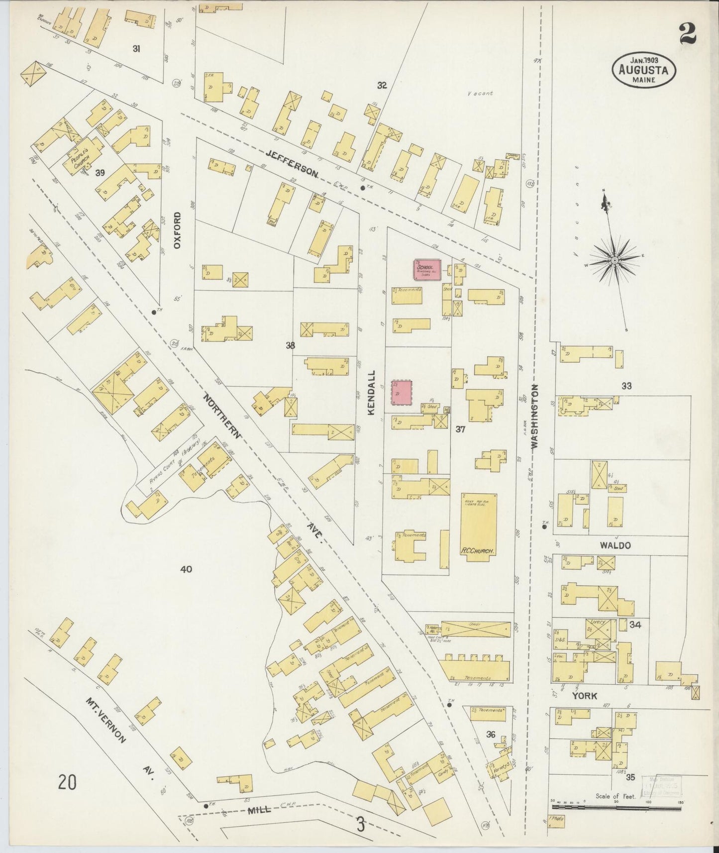 Sanborn Fire Insurance Map from Augusta, Kennebec County, Maine (1903), Sheet #0002 - Historic Sanborn Fire Insurance Map Print, vintage old map wall art, antique decor, genealogy gift, Maine Maine map