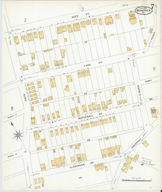 Sanborn Fire Insurance Map from Monessen, Westmoreland County, Pennsylvania (1908), Sheet #0007 - Historic Sanborn Fire Insurance Map Print, vintage old map wall art, antique decor, genealogy gift, Pennsylvania Pennsylvania map