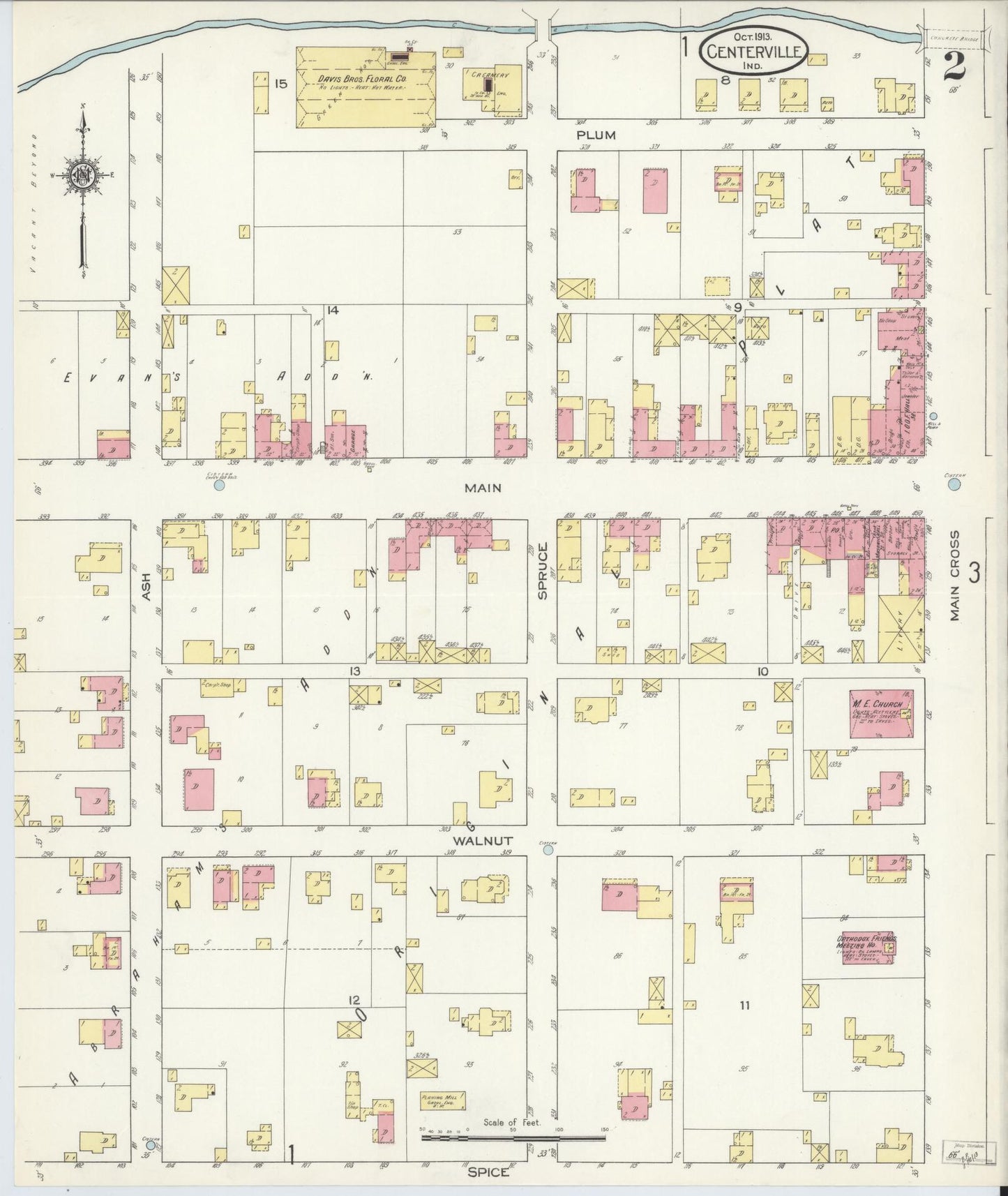 Sanborn Fire Insurance Map from Centerville, Wayne County, Indiana (1913), Sheet #0002 - Complete Map Set gallery image, historic Sanborn map, vintage wall art, Indiana Indiana