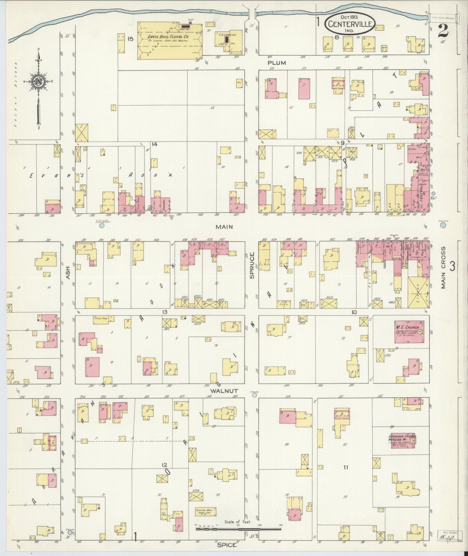 Sanborn Fire Insurance Map from Centerville, Wayne County, Indiana (1913), Sheet #0002 - Complete Map Set gallery image, historic Sanborn map, vintage wall art, Indiana Indiana
