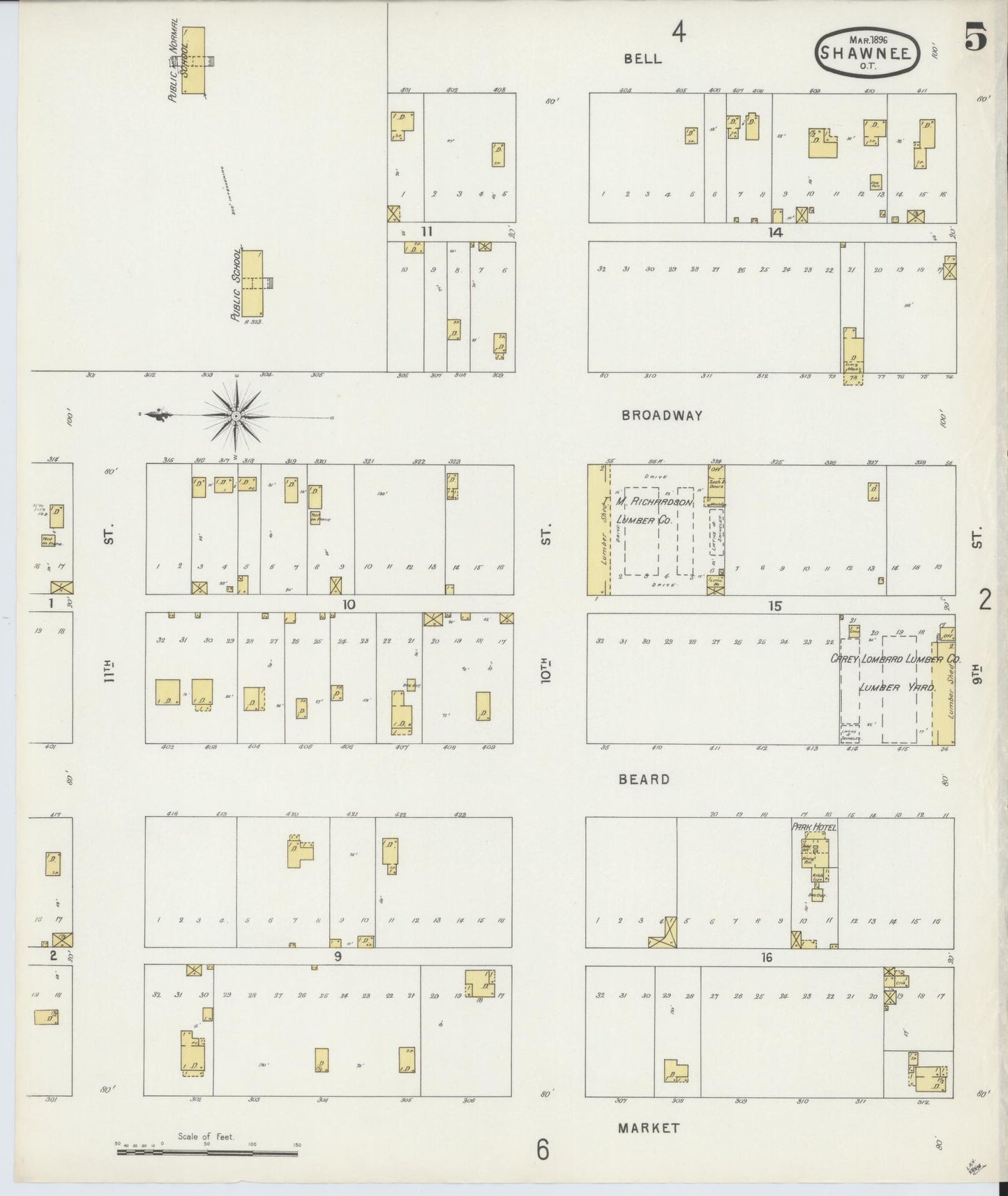 Sanborn Fire Insurance Map from Shawnee, Pottawatomie County, Oklahoma (1896), Sheet #0005 - Complete Map Set gallery image, historic Sanborn map, vintage wall art, Oklahoma Oklahoma