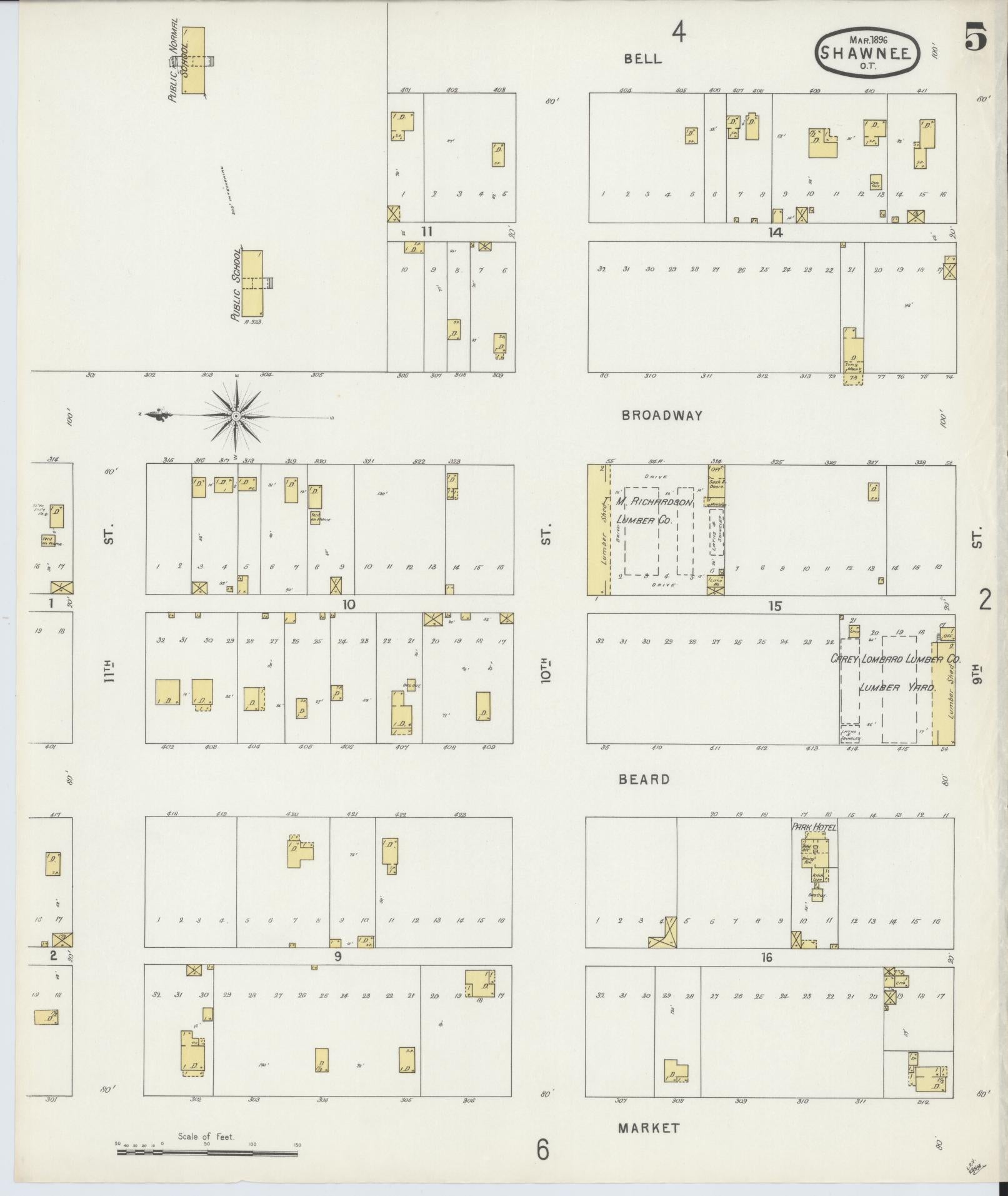 Sanborn Fire Insurance Map from Shawnee, Pottawatomie County, Oklahoma (1896), Sheet #0005 - Complete Map Set gallery image, historic Sanborn map, vintage wall art, Oklahoma Oklahoma