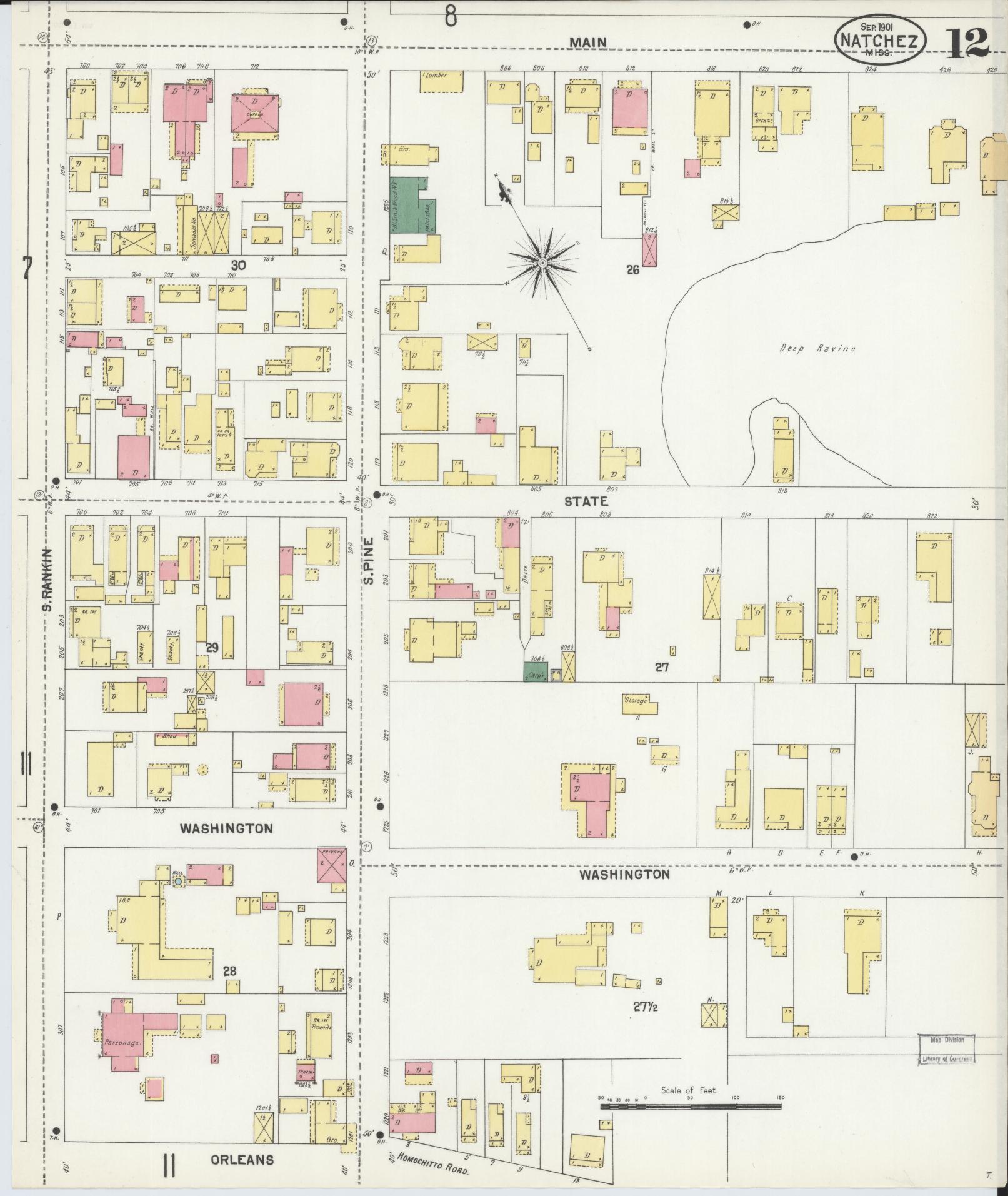 Sanborn Fire Insurance Map from Natchez, Adams County, Mississippi (1901), Sheet #0012 - Historic Sanborn Fire Insurance Map Print, vintage old map wall art, antique decor, genealogy gift, Mississippi Mississippi map