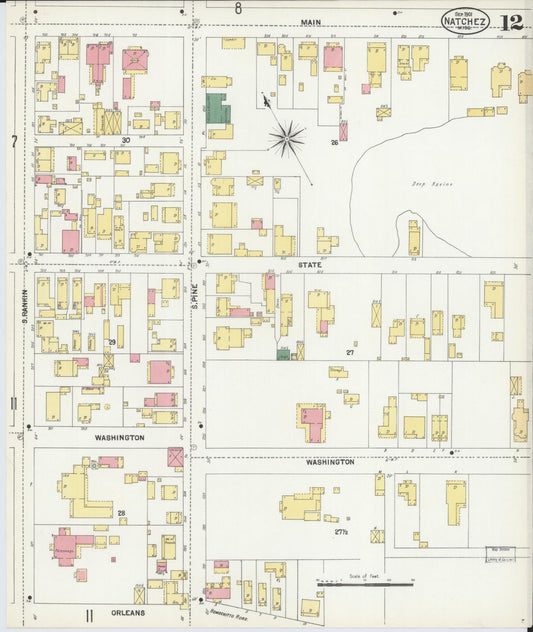 Sanborn Fire Insurance Map from Natchez, Adams County, Mississippi (1901), Sheet #0012 - Historic Sanborn Fire Insurance Map Print, vintage old map wall art, antique decor, genealogy gift, Mississippi Mississippi map