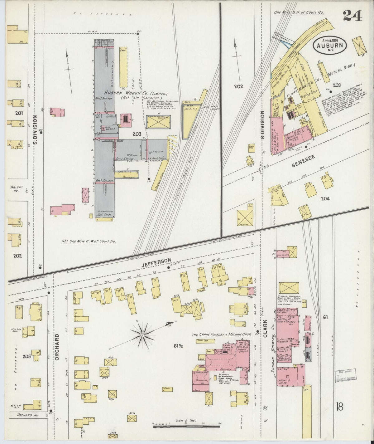 Sanborn Fire Insurance Map from Auburn, Cayuga County, New York (1898), Sheet #0024 - Historic Sanborn Fire Insurance Map Print, vintage old map wall art, antique decor, genealogy gift, New York New York map