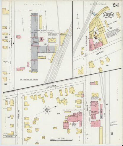 Sanborn Fire Insurance Map from Auburn, Cayuga County, New York (1898), Sheet #0024 - Historic Sanborn Fire Insurance Map Print, vintage old map wall art, antique decor, genealogy gift, New York New York map