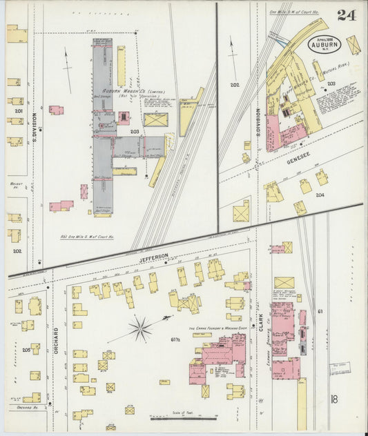 Sanborn Fire Insurance Map from Auburn, Cayuga County, New York (1898), Sheet #0024 - Historic Sanborn Fire Insurance Map Print, vintage old map wall art, antique decor, genealogy gift, New York New York map