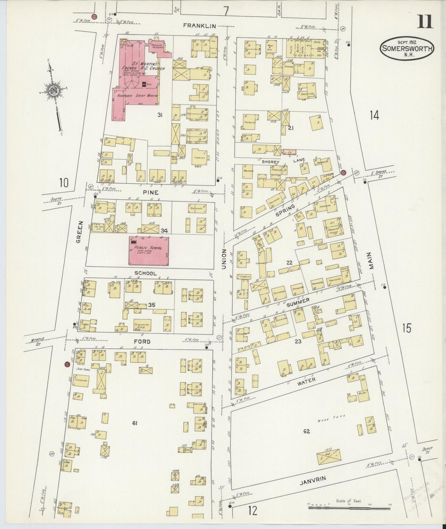 Sanborn Fire Insurance Map from Somersworth, Strafford County, New Hampshire (1912), Sheet #0011 - Complete Map Set gallery image, historic Sanborn map, vintage wall art, Maine Maine