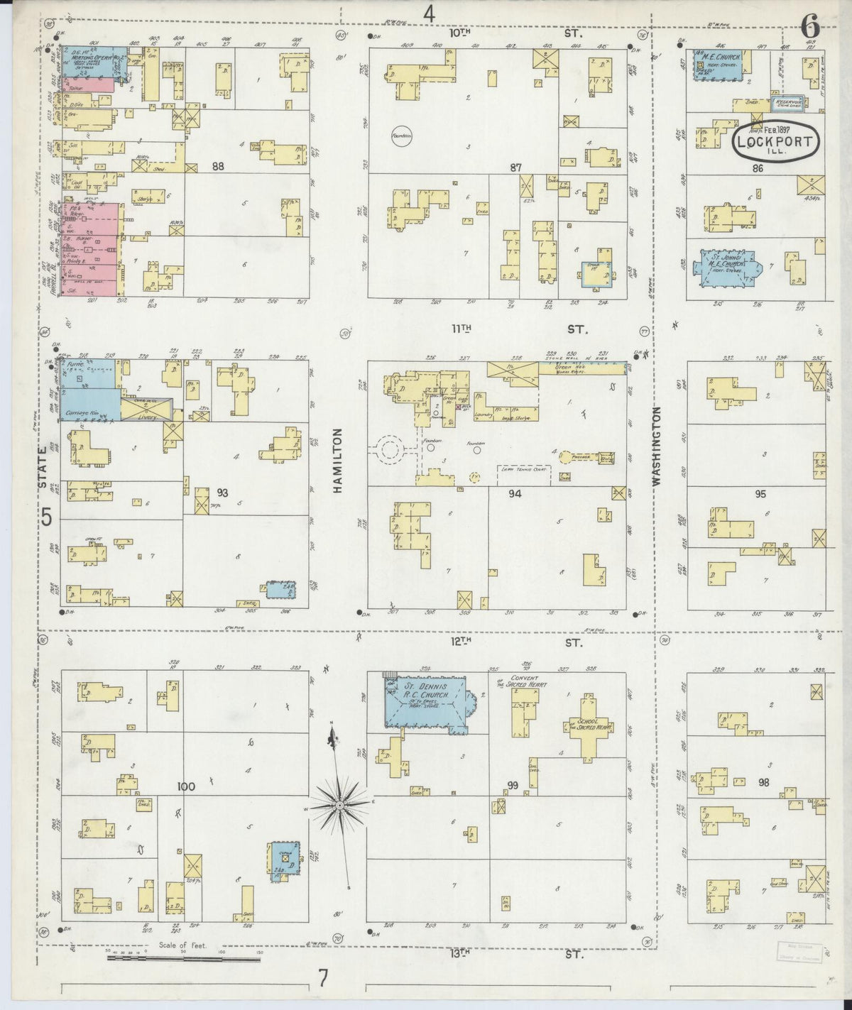 Sanborn Fire Insurance Map from Lockport, Will County, Illinois (1897), Sheet #0006 - Historic Sanborn Fire Insurance Map Print, vintage old map wall art, antique decor, genealogy gift, Illinois Illinois map
