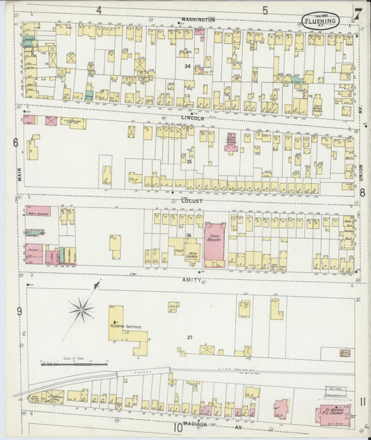 Sanborn Fire Insurance Map from Flushing, Queens County, New York (1897), Sheet #0007 - Historic Sanborn Fire Insurance Map Print, vintage old map wall art, antique decor, genealogy gift, New York New York map