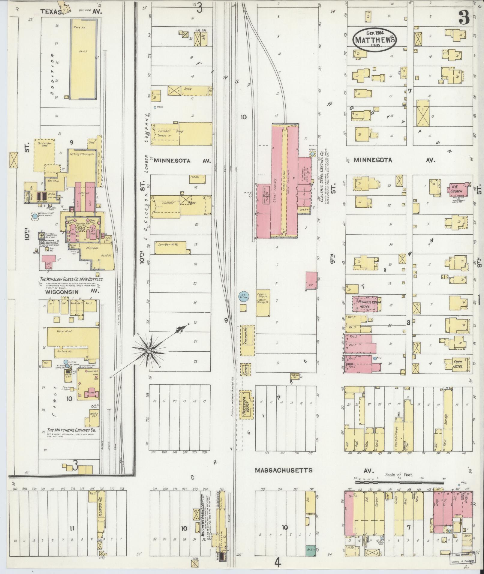 Sanborn Fire Insurance Map from Matthews, Grant County, Indiana (1904), Sheet #0003 - Complete Map Set gallery image, historic Sanborn map, vintage wall art, Indiana Indiana