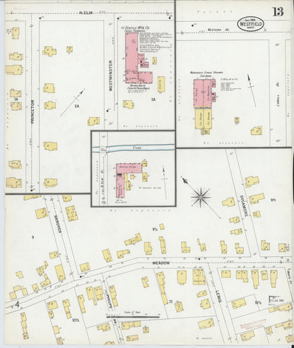 Sanborn Fire Insurance Map from Westfield, Hampden County, Massachusetts (1900), Sheet #0013 - Historic Sanborn Fire Insurance Map Print, vintage old map wall art, antique decor, genealogy gift, Massachusetts Massachusetts map