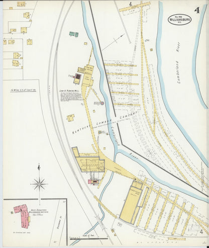 Sanborn Fire Insurance Map from Williamsburg, Whitley County, Kentucky (1906), Sheet #0004 - Complete Map Set gallery image, historic Sanborn map, vintage wall art, Kentucky Kentucky