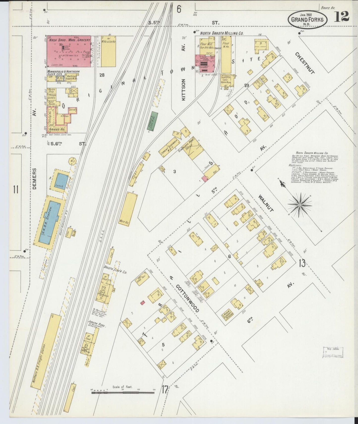 Sanborn Fire Insurance Map from Grand Forks, Grand Forks County, North Dakota (1901), Sheet #0012 - Complete Map Set gallery image, historic Sanborn map, vintage wall art, North Dakota North Dakota