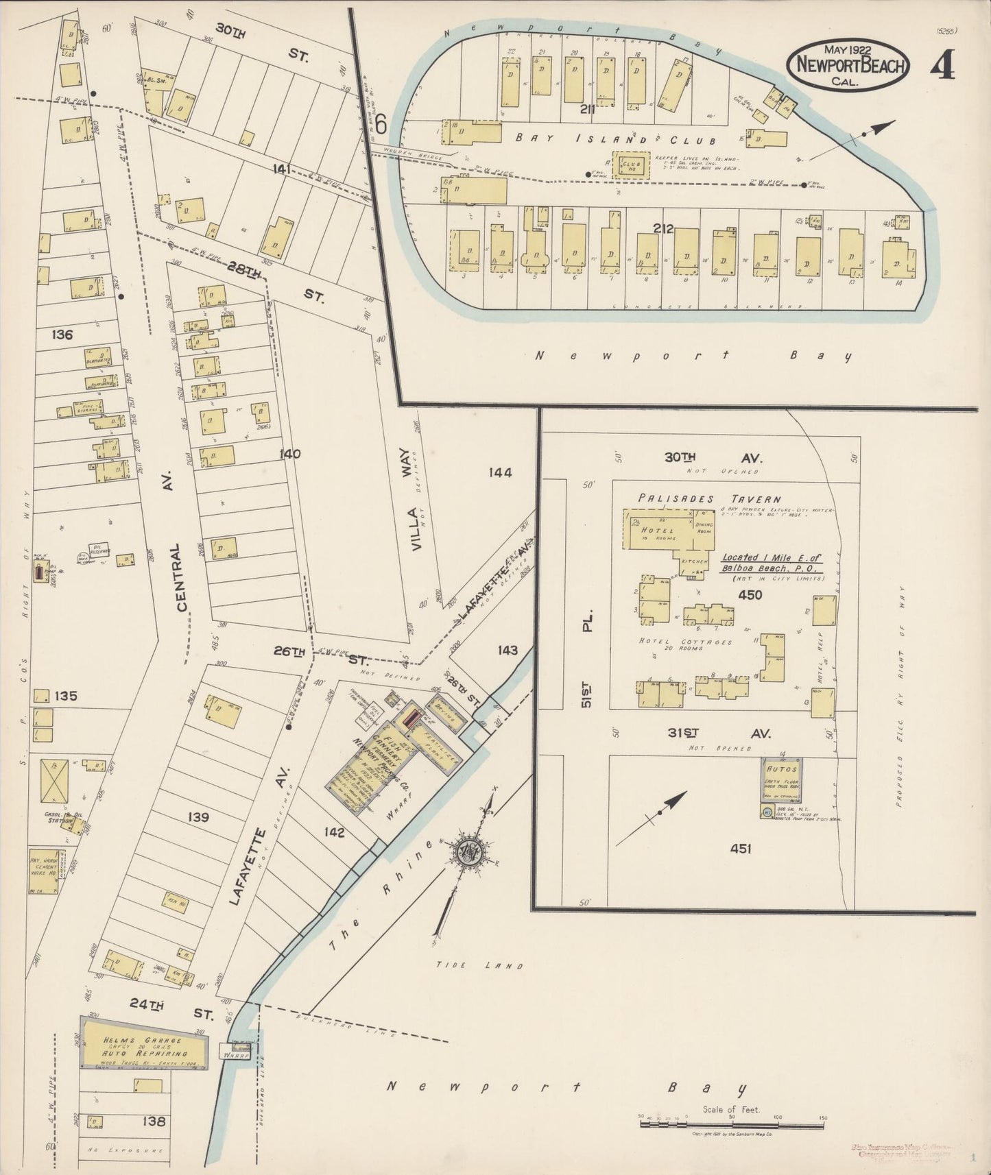 Sanborn Fire Insurance Map from Newport Beach, Orange County, California (1922), Sheet #0004 - Historic Sanborn Fire Insurance Map Print, vintage old map wall art, antique decor, genealogy gift, California California map