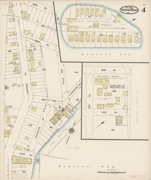 Sanborn Fire Insurance Map from Newport Beach, Orange County, California (1922), Sheet #0004 - Historic Sanborn Fire Insurance Map Print, vintage old map wall art, antique decor, genealogy gift, California California map