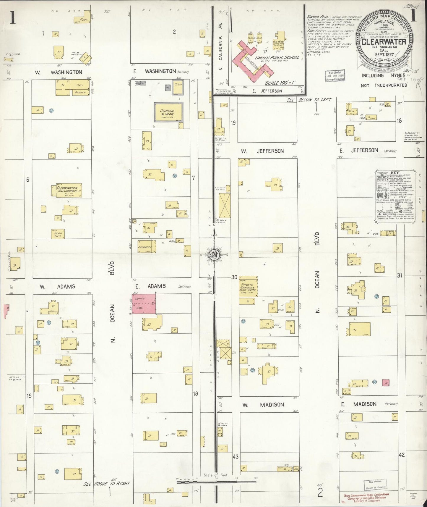 Sanborn Fire Insurance Map from Clearwater, Los Angeles County, California (1927), Sheet #0001 - Complete Map Set gallery image, historic Sanborn map, vintage wall art, California California