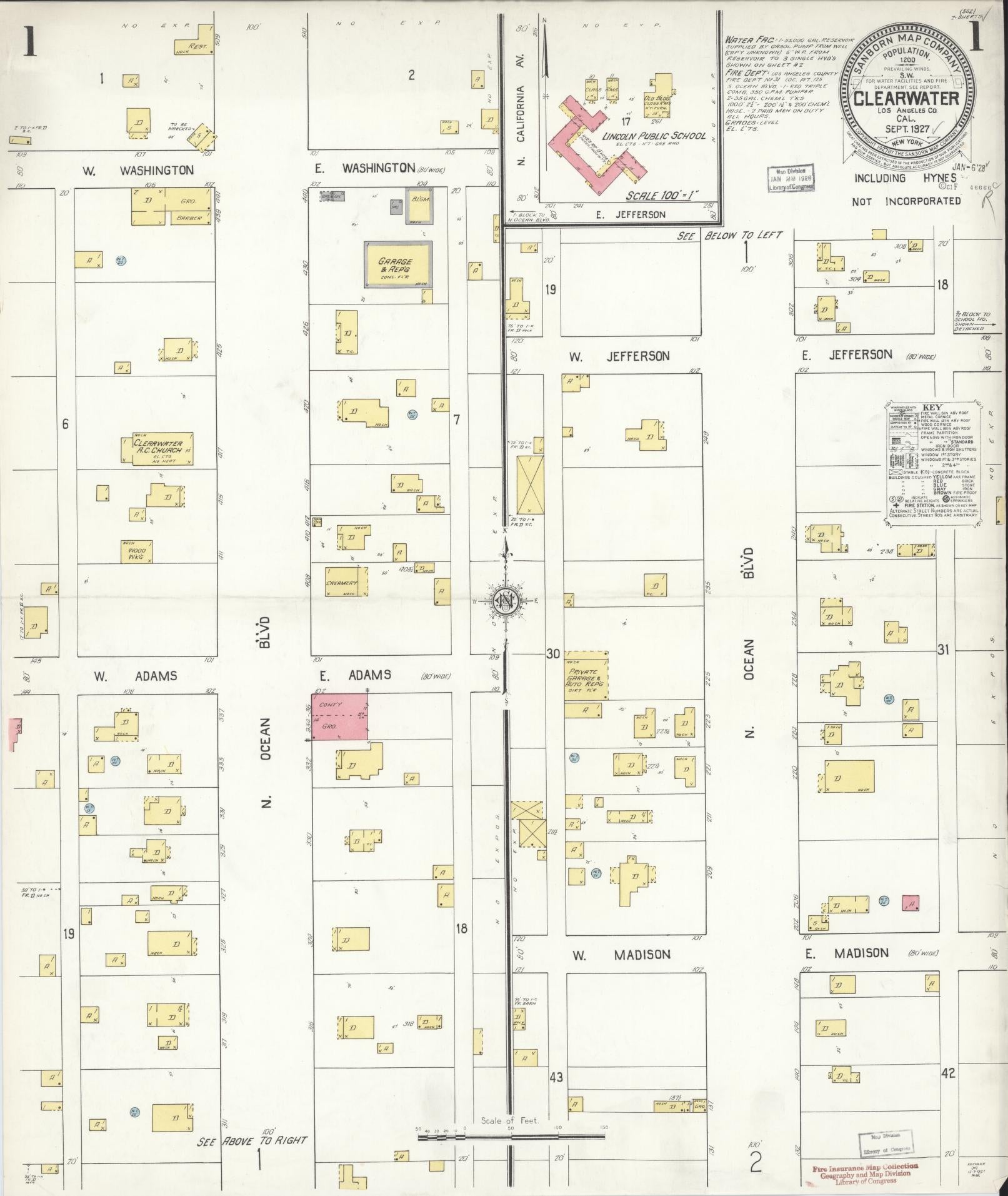 Sanborn Fire Insurance Map from Clearwater, Los Angeles County, California (1927), Sheet #0001 - Complete Map Set gallery image, historic Sanborn map, vintage wall art, California California