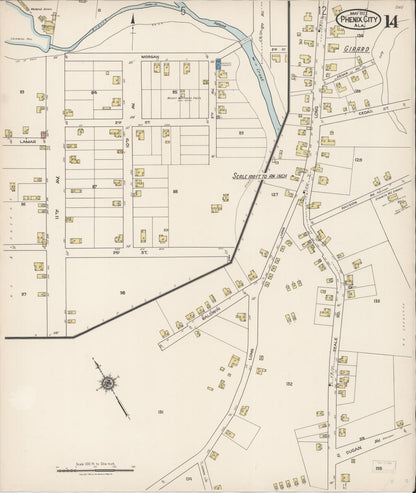 Sanborn Fire Insurance Map from Phenix City, Lee And Russell Counties, Alabama (1922), Sheet #0014 - Complete Map Set gallery image, historic Sanborn map, vintage wall art, Alabama Alabama