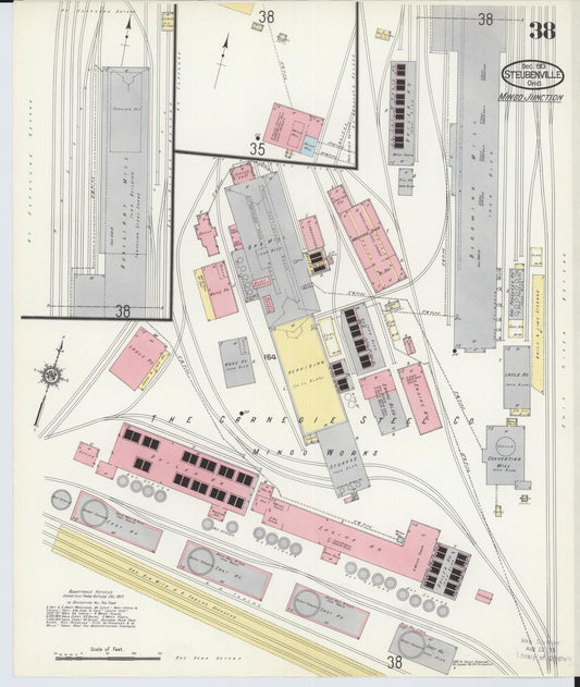 Sanborn Fire Insurance Map from Steubenville, Jefferson County, Ohio (1913), Sheet #0038 - Historic Sanborn Fire Insurance Map Print, vintage old map wall art, antique decor, genealogy gift, Ohio Ohio map