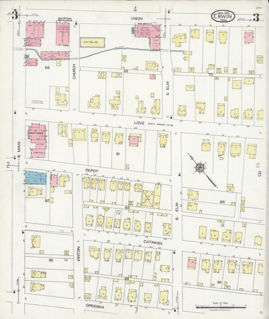 Sanborn Fire Insurance Map from Erwin, Unicoi County, Tennessee (1925), Sheet #0003 - Historic Sanborn Fire Insurance Map Print, vintage old map wall art, antique decor, genealogy gift, Tennessee Tennessee map