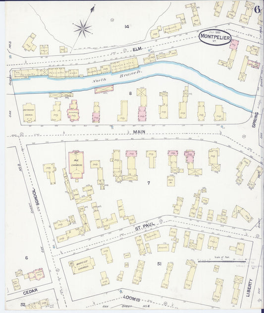 Sanborn Fire Insurance Map from Montpelier, Washington County, Vermont (1889), Sheet #0006 - Historic Sanborn Fire Insurance Map Print, vintage old map wall art, antique decor, genealogy gift, Vermont Vermont map