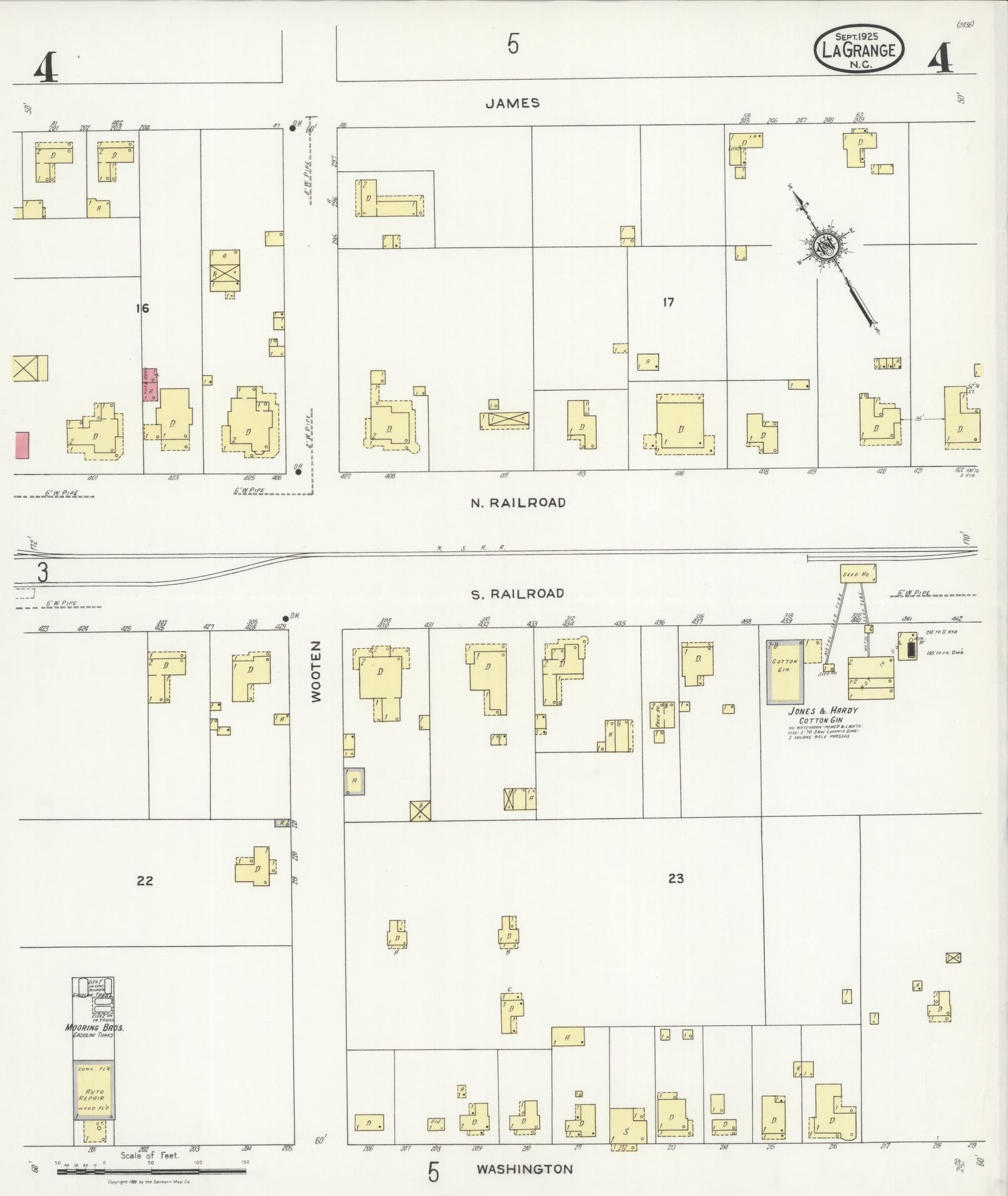 Sanborn Fire Insurance Map from La Grange, Lenoir County, North Carolina (1925), Sheet #0004 - Historic Sanborn Fire Insurance Map Print, vintage old map wall art, antique decor, genealogy gift, North Carolina North Carolina map