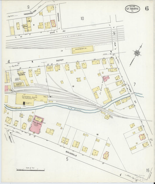 Sanborn Fire Insurance Map from Saint Marys, Elk County, Pennsylvania (1915), Sheet #0006 - Historic Sanborn Fire Insurance Map Print, vintage old map wall art, antique decor, genealogy gift, Pennsylvania Pennsylvania map