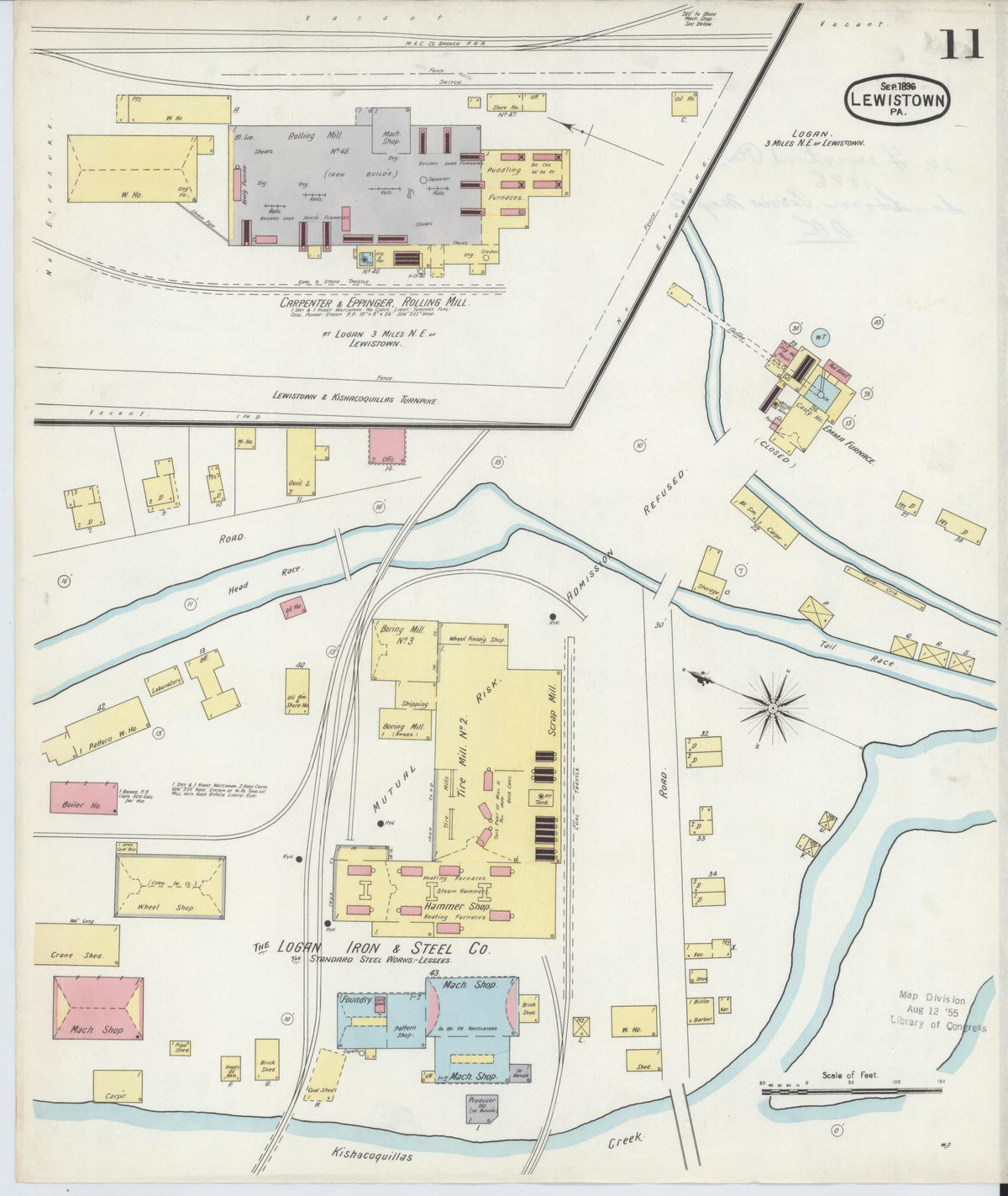 Sanborn Fire Insurance Map from Lewistown, Mifflin County, Pennsylvania (1896), Sheet #0011 - Complete Map Set gallery image, historic Sanborn map, vintage wall art, Pennsylvania Pennsylvania