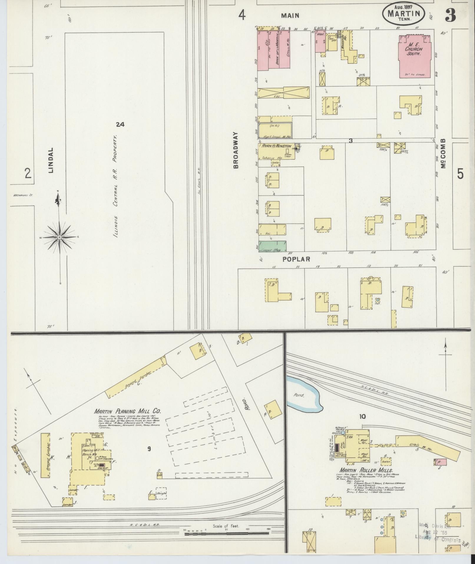 Sanborn Fire Insurance Map from Martin, Weakley County, Tennessee (1897), Sheet #0003 - Complete Map Set gallery image, historic Sanborn map, vintage wall art, Tennessee Tennessee
