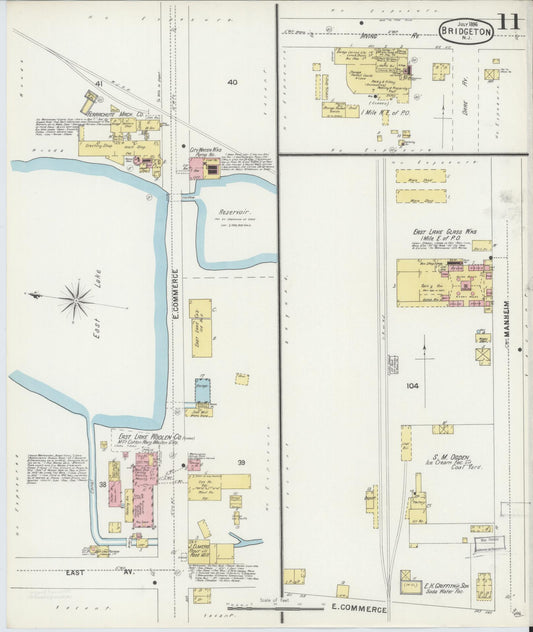 Sanborn Fire Insurance Map from Bridgeton, Cumberland County, New Jersey (1896), Sheet #0011 - Historic Sanborn Fire Insurance Map Print, vintage old map wall art, antique decor, genealogy gift, New Jersey New Jersey map