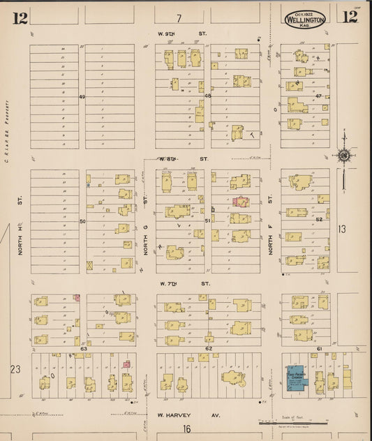 Sanborn Fire Insurance Map from Wellington, Sumner County, Kansas (1922), Sheet #0012 - Historic Sanborn Fire Insurance Map Print, vintage old map wall art, antique decor, genealogy gift, Kansas Kansas map