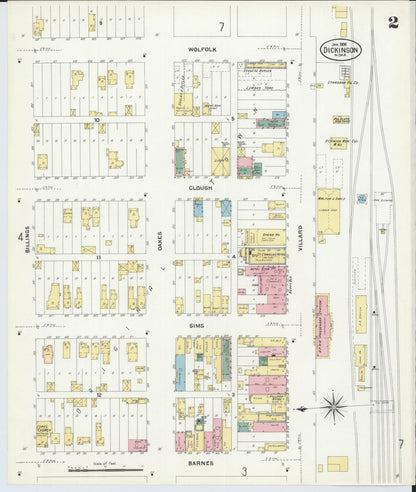 Sanborn Fire Insurance Map from Dickinson, Stark County, North Dakota (1908), Sheet #0002 - Complete Map Set gallery image, historic Sanborn map, vintage wall art, North Dakota North Dakota