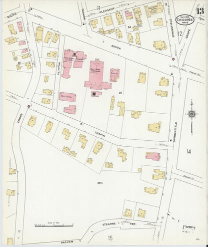 Sanborn Fire Insurance Map from Chicopee, Hampden County, Massachusetts (1910), Sheet #0013 - Historic Sanborn Fire Insurance Map Print, vintage old map wall art, antique decor, genealogy gift, Massachusetts Massachusetts map