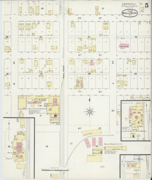 Sanborn Fire Insurance Map from Wellsburg, Brooke County, West Virginia (1897), Sheet #0005 - Historic Sanborn Fire Insurance Map Print, vintage old map wall art, antique decor, genealogy gift, West Virginia West Virginia map