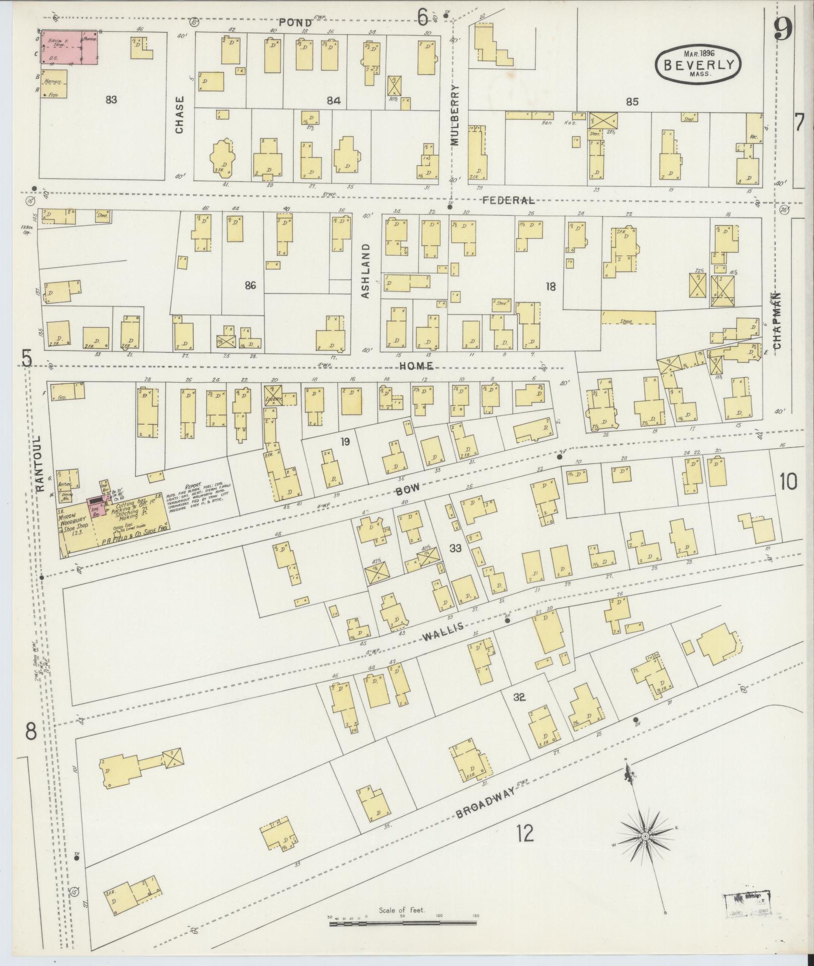 Sanborn Fire Insurance Map from Beverly, Essex County, Massachusetts (1896), Sheet #0009 - Complete Map Set gallery image, historic Sanborn map, vintage wall art, Massachusetts Massachusetts