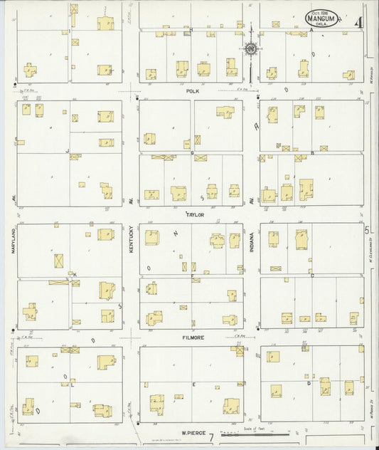Sanborn Fire Insurance Map from Mangum, Greer County, Oklahoma (1916), Sheet #0004 - Historic Sanborn Fire Insurance Map Print, vintage old map wall art, antique decor, genealogy gift, Oklahoma Oklahoma map