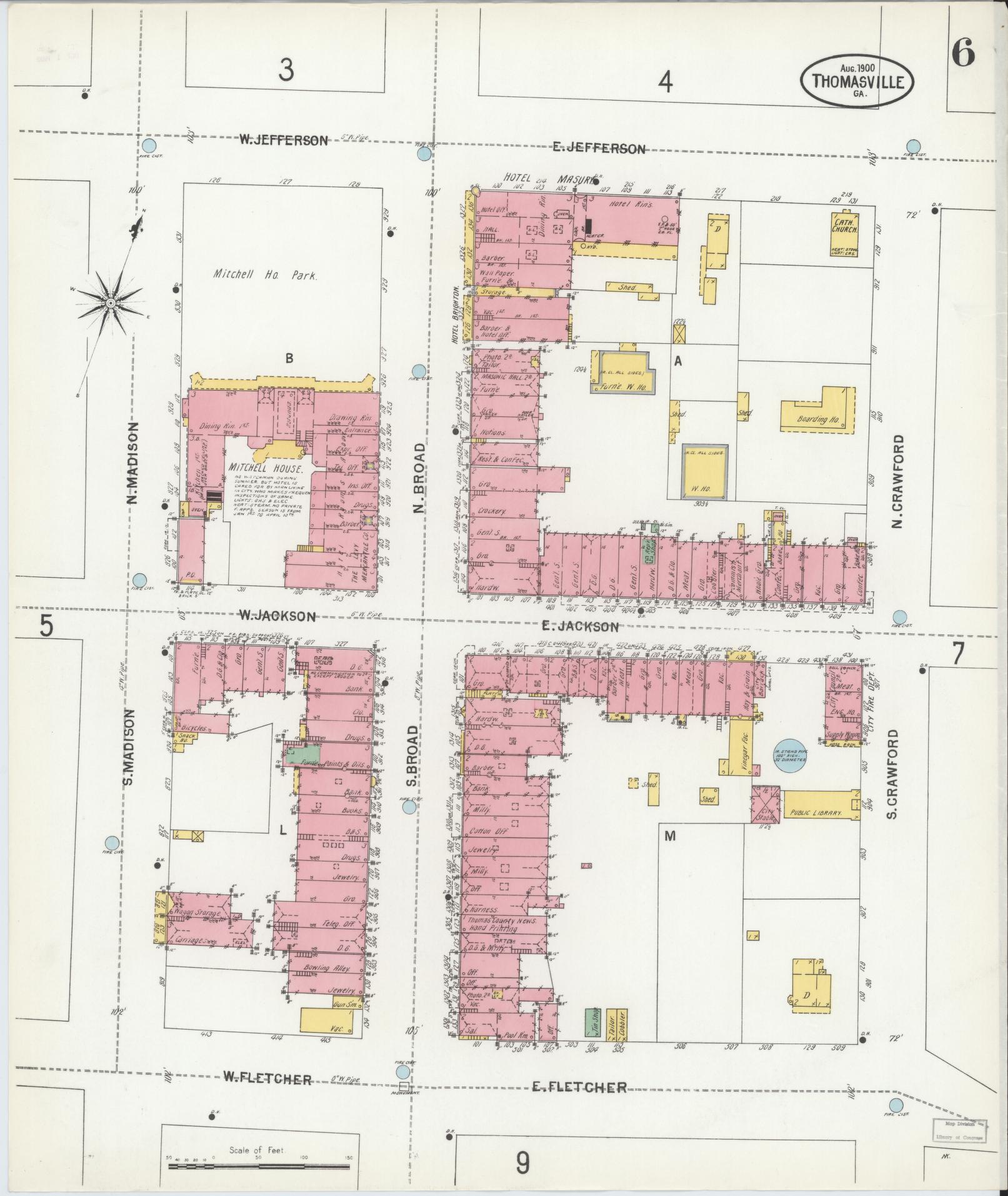 Sanborn Fire Insurance Map from Thomasville, Thomas County, Georgia (1900), Sheet #0006 - Complete Map Set gallery image, historic Sanborn map, vintage wall art, Georgia Georgia