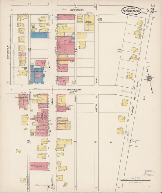Sanborn Fire Insurance Map from New Martinsville, Wetzel County, West Virginia (1921), Sheet #0002 - Historic Sanborn Fire Insurance Map Print, vintage old map wall art, antique decor, genealogy gift, West Virginia West Virginia map