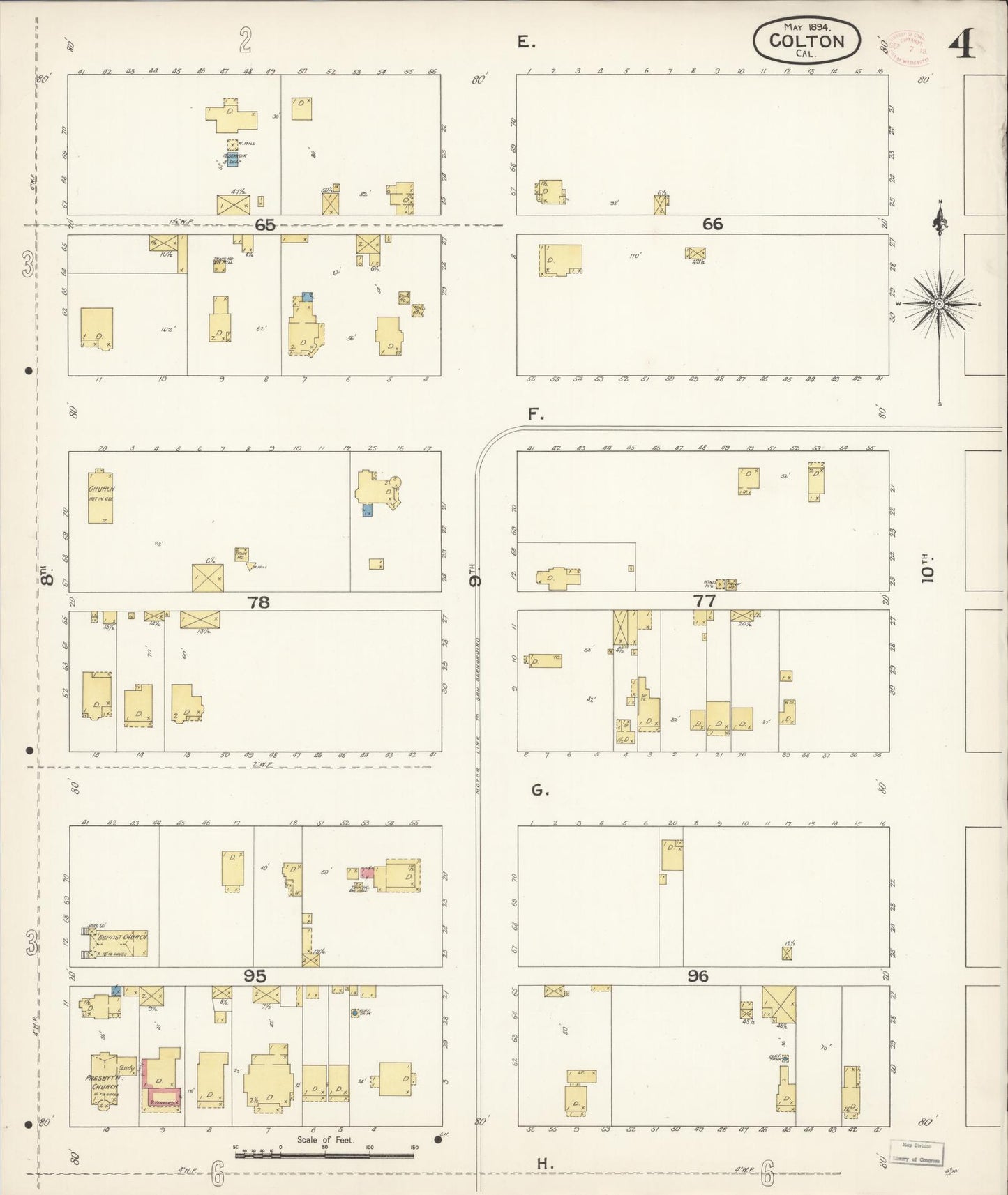 Sanborn Fire Insurance Map from Colton, San Bernardino County, California (1894), Sheet #0004 - Historic Sanborn Fire Insurance Map Print, vintage old map wall art, antique decor, genealogy gift, California California map