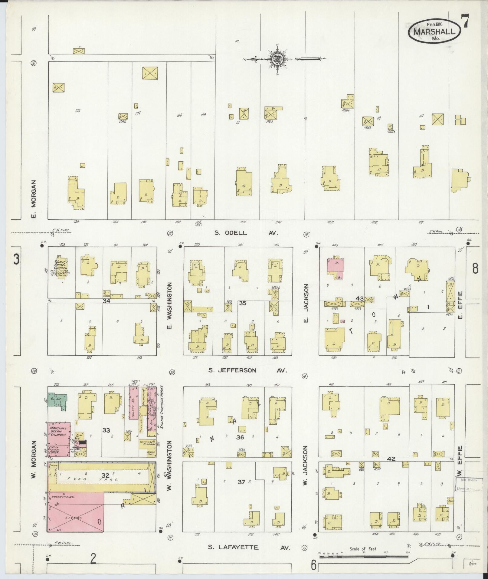 Sanborn Fire Insurance Map from Marshall, Saline County, Missouri (1910), Sheet #0007 - Complete Map Set gallery image, historic Sanborn map, vintage wall art, Missouri Missouri