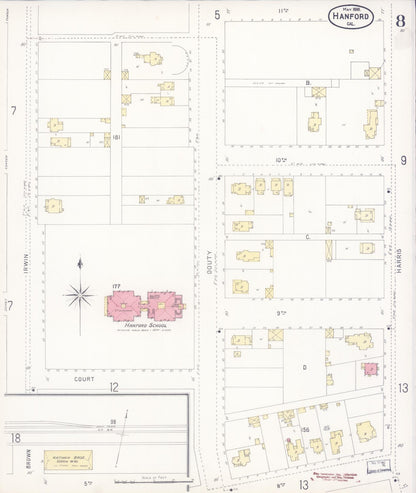 Sanborn Fire Insurance Map from Hanford, Kings County, California (1898), Sheet #0008 - Complete Map Set gallery image, historic Sanborn map, vintage wall art, California California